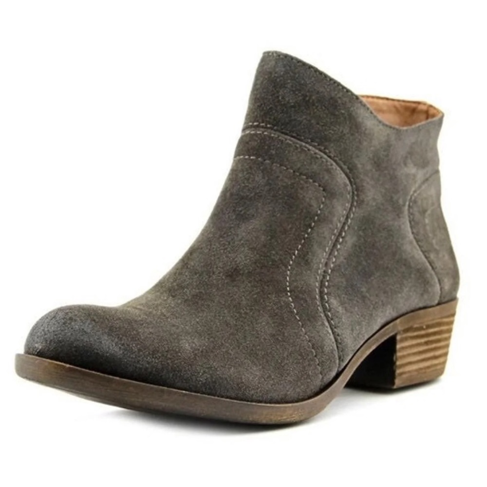 Lucky Brand Grey Leather Suede Zip Ankle Booties